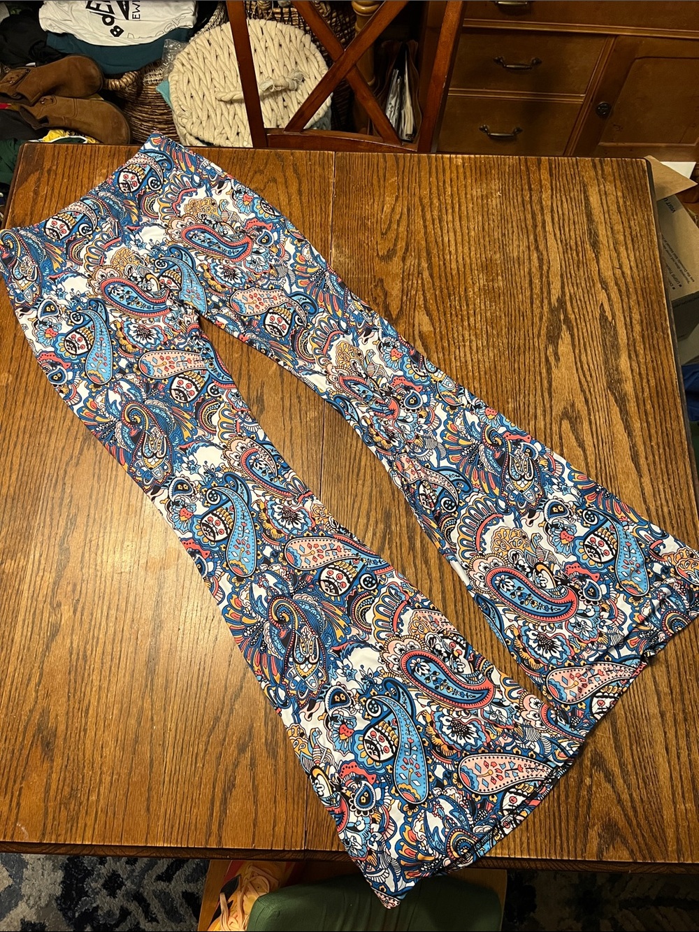 Paisley Flare Pants in Blue, White, and Orange